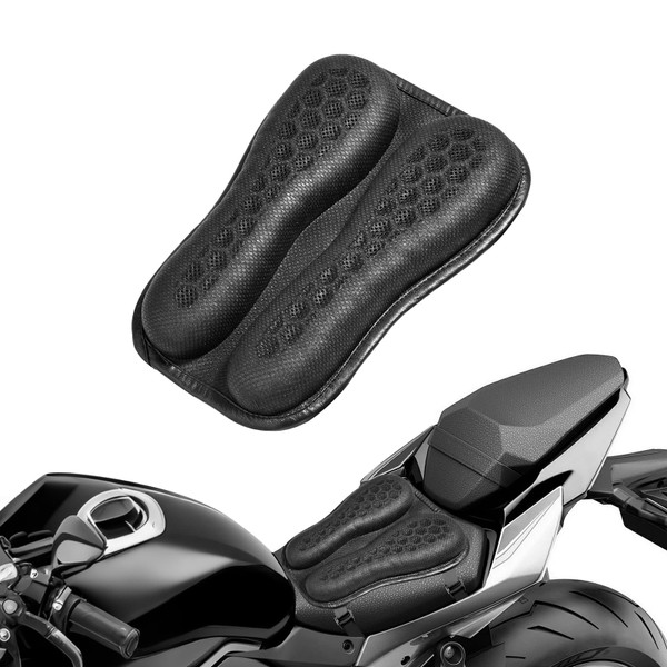 WDG Motorcycle Seat Cushion Pad 3D Honeycomb High Elasticity Gel Material Comfortable Breathable Shock Absorption for Long Rides Seat Cushion Motorcycle Accessories-Black