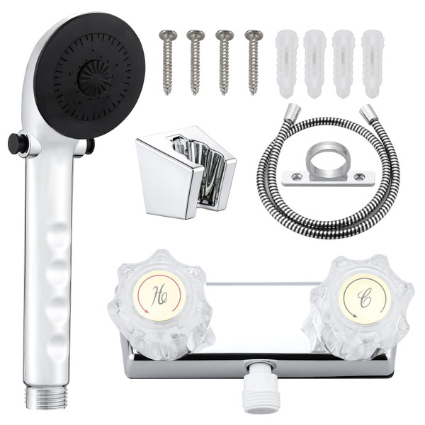 Rv Shower Faucet with Handheld Showerhead & Hose, 4 inch Shower Set Replacement, Leak & Rust Resistant for RV Camper Motorhome Travel Trailer Indoor/Outdoor Use, Chrome