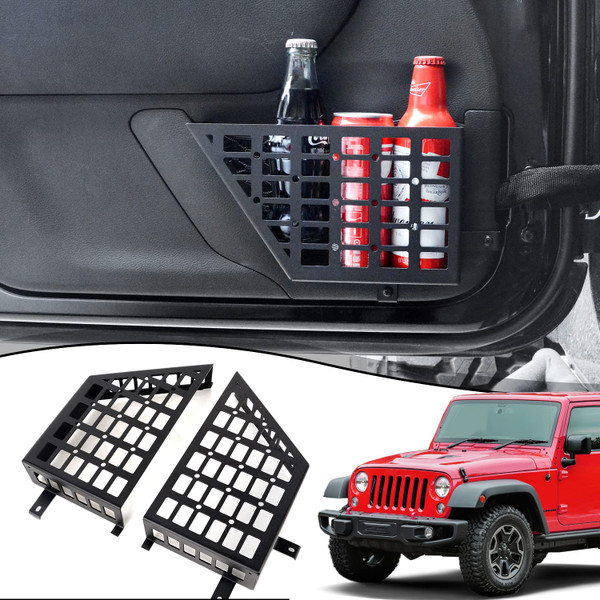 Z8 Stainless Steel Metal Front Door Storage Pockets, Door Side Insert Organizer Box for 2007-2018 Jeep Wrangler JK JKU, Black, Latest Upgraded