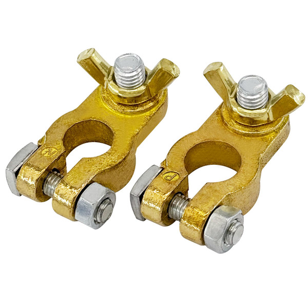 Ampper Brass Battery Terminal Connectors, Top Post Battery Terminals Battery Cable Ends for Marine Car Boat RV Vehicles (Wing Nuts, 1 Pair)