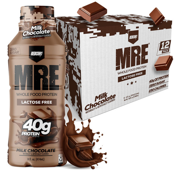 REDCON1 MRE RTD Protein Shake | Milk Chocolate | Lactose Free, 40g Protein - 12 Pack, 14 oz