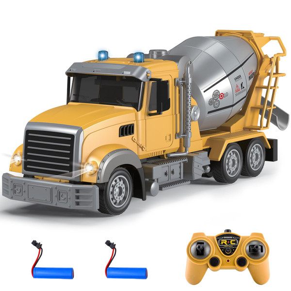 Fistone RC Cement Mixer Toy, 6 Channel Truck With Lights, 1:24 Electric 360 Degree Stirring Vehicle, Rechargeable Construction Truck for Kids