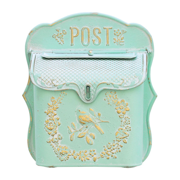 Z² BellaDecor Mailbox Wall Mount Mailboxes for Outside Vintage Mail Boxes for House Outside Metal Drop Box Antique Style Nostalgic Charm Home Decorative, Bird Pattern, Green
