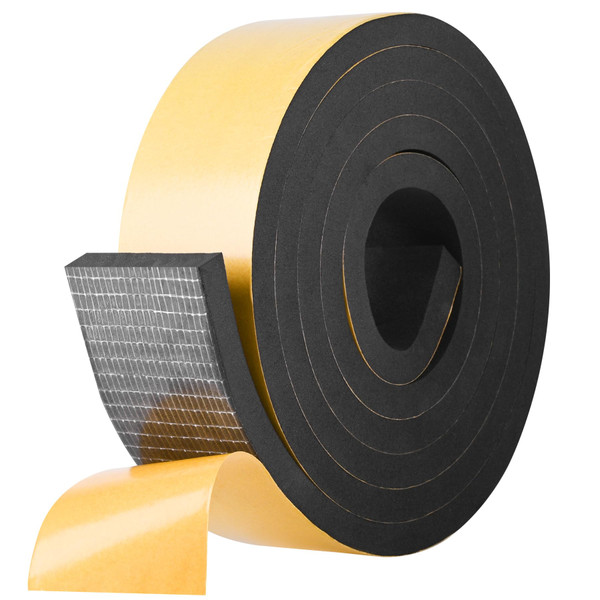 Kikerike Self Adhesive Foam Tape Weatherstrip 2In x 3/8In x 6.5Ft High Density Foam Insulation Strips Seal Weather Stripping with Strong Adhesive for Door and Window Sound Isolation Soundproofing