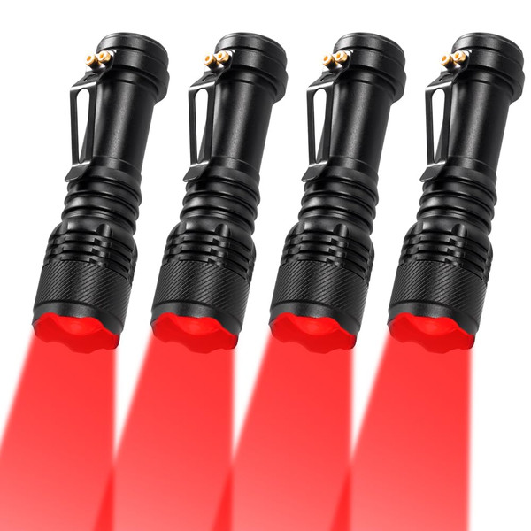 WAYLLSHINE 4 Pack Red Light Flashlight Single Mode Red LED Flashlight One Mode Zoomable Night Light Torch for Astronomy Aviation and Night Observation