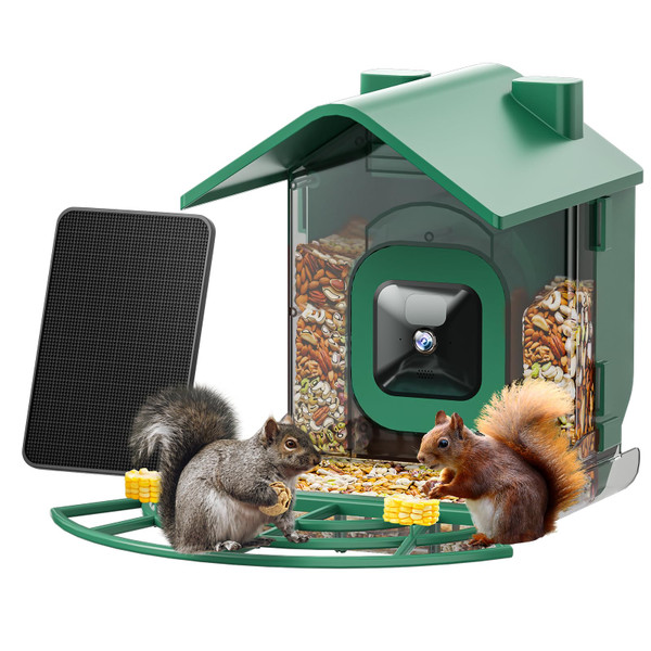 Squirrel Feeder for Outdoors,Squirrel House with Solar Panel- 4W Solar Panel for Blink Outdoor Camera 3rd/4rd,Chipmunk Feeder for Outside Graden Decor (Bird Feeder, Lake Blue)