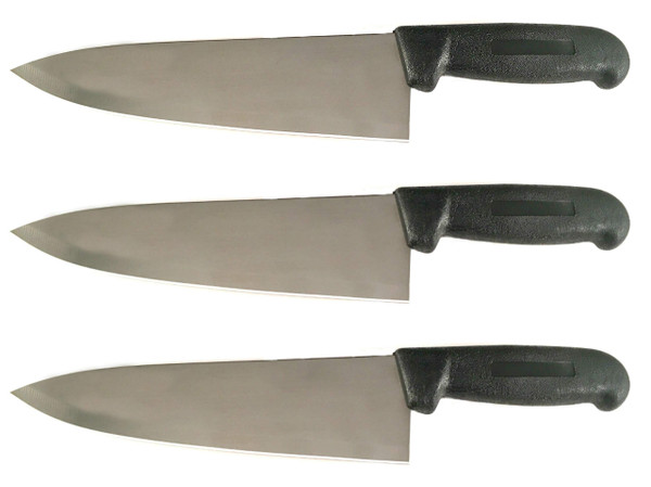 Cozzini Cutlery Imports 8" Chef Knife Assorted Colors and Packs - Razor Sharp Commercial Kitchen Cutlery - Cook's Knives (3 Pack - Black)