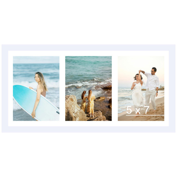 JCJMY 8x16 Picture Frame, 5x7 Collage Picture Frame, Display 3 Pcs 5x7 Photos or 8x16 Picture, 3 Opening 5x7 Collage Frame for Wall Hanging or Tabletop, Lightweight 5 x 7 Multi Photo Frame, White