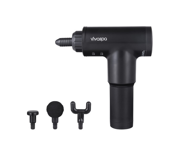 Vivitar - Vivaspa Deep Tissue Massage Gun, Cordless Handheld Percussion Massager with LCD Display, 4 Massage Heads, 6 Speed Levels for Muscle Recovery (Black)
