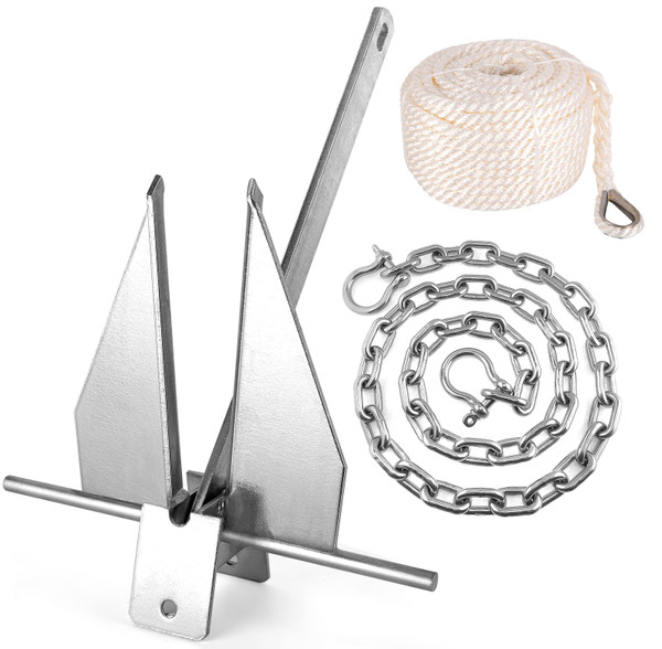JOHAHTANG 13Lbs Heavy Duty Boat Anchor Kit, Fluke Style Anchor Kit with Anchor Chain and Boat Anchor Rope Set for Boats Pontoon, Deck, Sail, Fishing, Portable Hot Dipped Galvanized Fluke Style Anchor