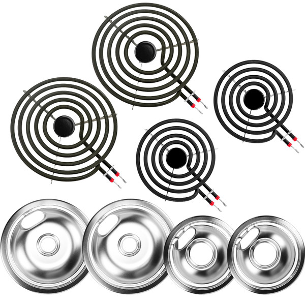 W10196405 W10196406 Electric Stove Burner Drip Pans & MP21YA MP15YA Electric Range Burner Element Unit Set Fit for Whirlpool Kenmore Amana Range Oven/Stove by Cenipar