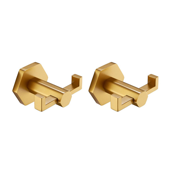 Miyili Bathroom Gold Towel Hook Stainless Steel Robe Clothes Coat Hooks for Kitchen Garage, Modern Hexagonal Base Design, Wall Mounted (2 Pack)