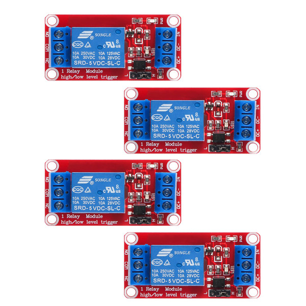 AEDIKO 4pcs DC 5V Relay Module - 1 Channel Relay Switch Board with Optocoupler Isolation, High or Low Level Trigger