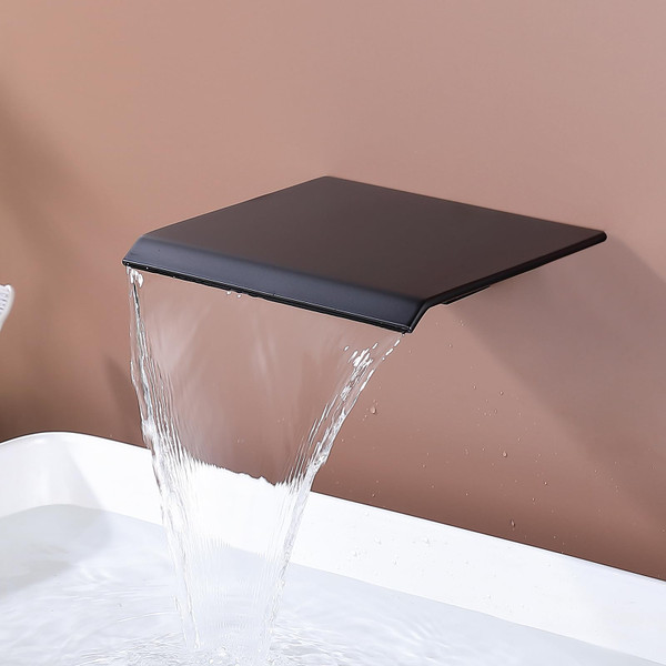 SevenGelok Waterfall Tub Spout Black Tub Faucet for Bathtub, SUS304 Stainless Steel, Matte Black Tub Spout Wall Mount, TS2B-BK