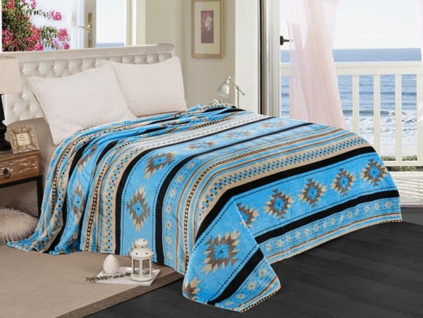 Linen Mart Southwest Aztec Throw Blanket Queen Size 80"x80" (Turquoise) Linen Mart Southwest Aztec Throw Blanket Queen Size 80"x80" (Turquoise)