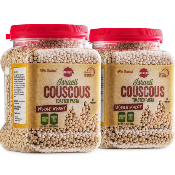 Baron’s Israeli Whole Wheat Couscous Toasted Pasta | 100% Natural Pearled Noodles for Soups, Side Dishes & More | Cooks in 10 Minutes! | Kosher | 2 Pack 21.16oz Jars