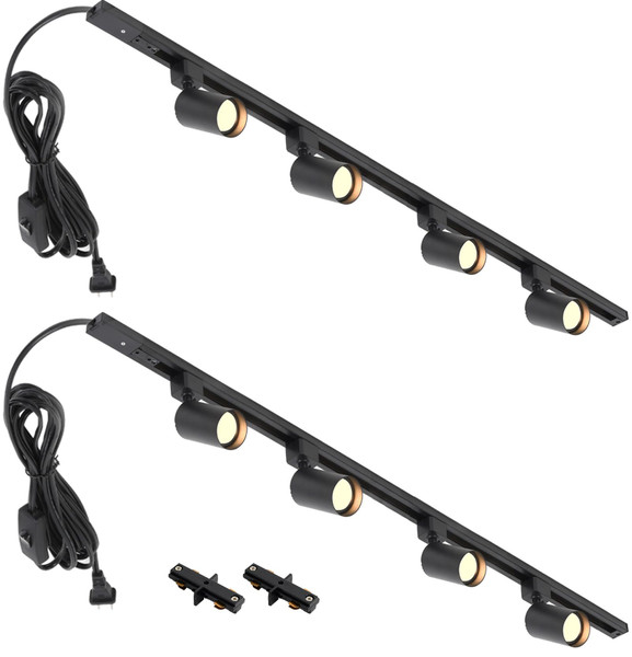 Hiiglxii Plug in Track Lighting with Power Cord, 8 Light LED Track Lighting Kit with Connectable Rails, GU10 Kitchen Track Lighting Fixtures Wall Mounted Plug in Ceiling Light Black - No Bulbs