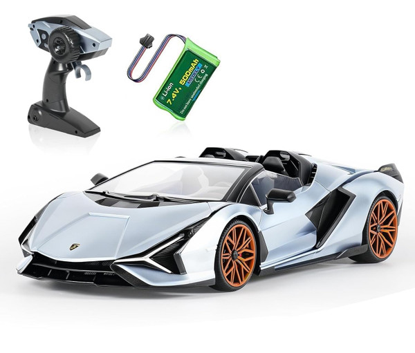 MIEBELY Lamborghini Remote Control Car, 1:16 Scale Lambo Toy Car 7.4V 500mAh Officially Licensed 12Km/h Rc Cars with Led Light 2.4Ghz Model Car for Adults Boys Girls Birthday Ideas Gift (Light Blue)