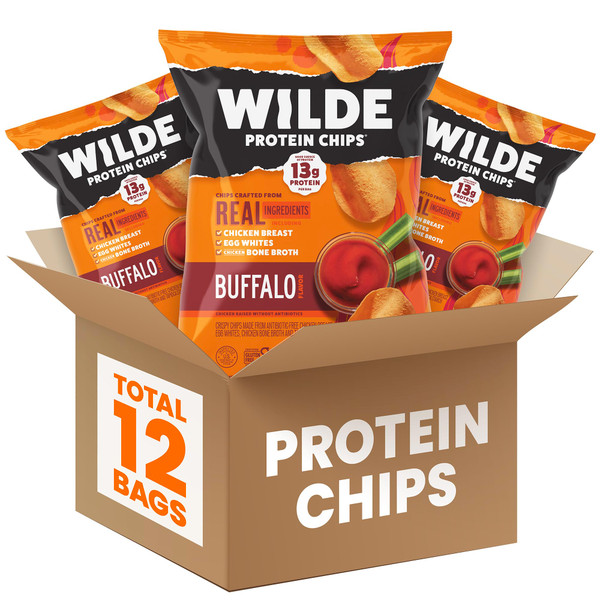WILDE Buffalo Style Protein Chips, 12g Protein, 1.34 oz Bags, Pack of 12