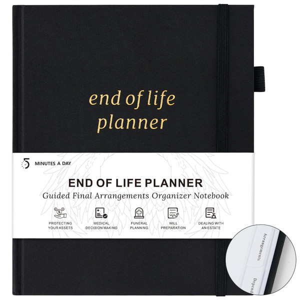 End of Life Planner, Guided Estate Planning Organizer with Tabs, Last Wish, Will Preparation, Funeral Planning, Final Arrangements Notebook for Beneficiary, in Case of Death Organizer 7.5"X9”-Black