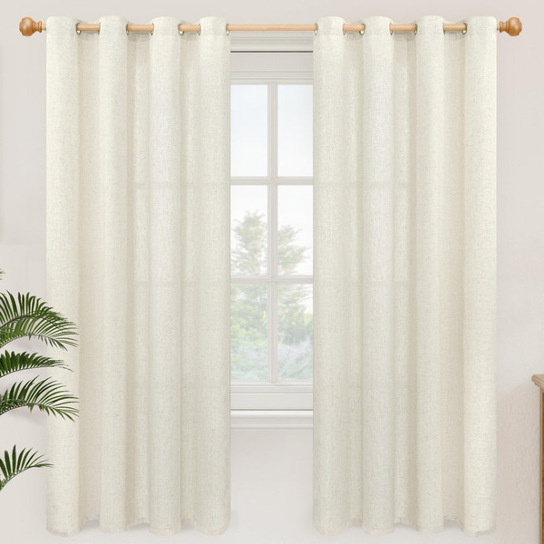 YoungsTex 72 Inch Length Natural Linen Curtains for Living Room - Light Filtering Drapes with Grommet Thick Semi Sheer Privacy for Bedroom, 2 Panles, 52 X 72 Inch