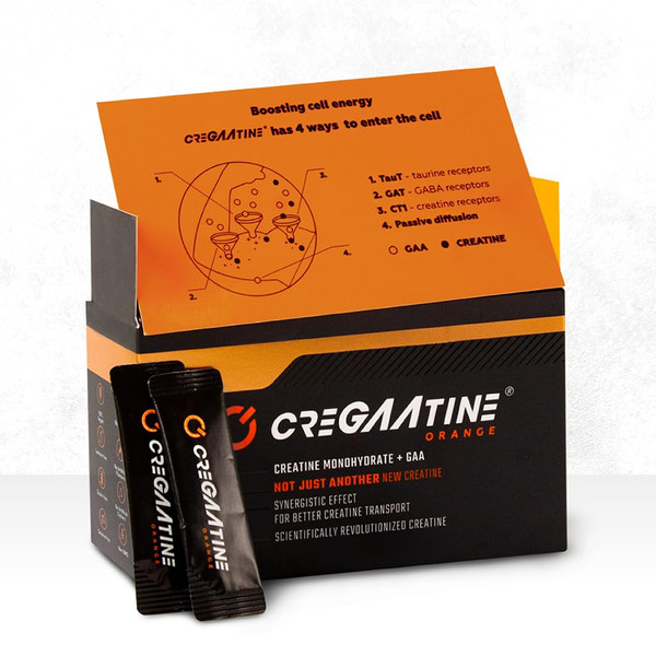CreGAAtine Micronized Creatine Monohydrate + GAA | Increase Strength, No Water Retention | Boosts Memory & Focus | Single-Serve Packets | 60 Sachets, 30 Servings | (Sachets, Orange) CreGAAtine Micronized Creatine Monohydrate + GAA | Increase Strength, No Water Retention | Boosts Memory & Focus | Single-Serve Packets | 60 Sachets, 30 Servings | (Sachets, Orange)