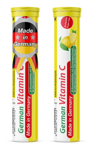 T&D German Vitamin C 180 mg - 40 Vegan Drink Effervescent Tablets - Lemon Lime Flavor - Made in Germany