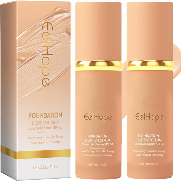 2Pcs Foundation Makeup 4 in 1, Make up Foundation Light Spectrum, Hydrating Color Changing Liquid Foundation Concealer SPF 50+ (30ML) (Beige)
