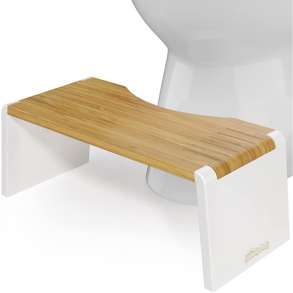 Squatty Potty Stockholm Folding Bamboo Toilet Stool 7" Collapsible, Brown and White, 1 Count Squatty Potty Stockholm Folding Bamboo Toilet Stool 7" Collapsible, Brown and White, 1 Count