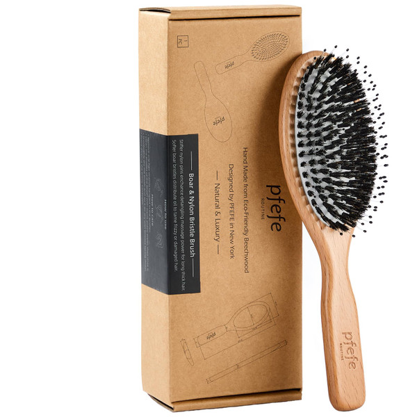 Boar Bristle Hair Brush - Natural Beechwood Detangling Brush