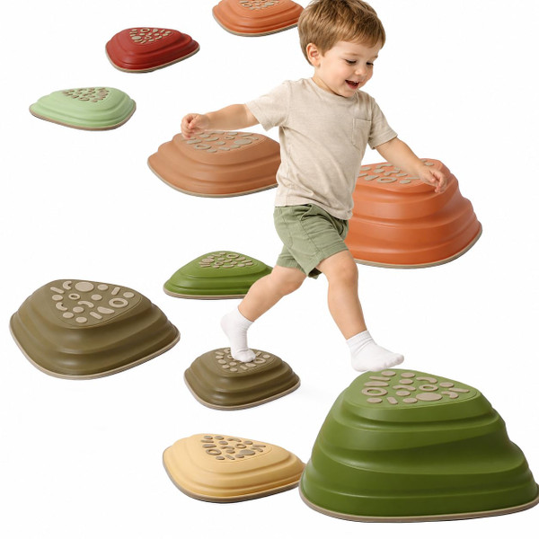 makarci Stepping Stones for Kids 11pcs Obstacle Courses Play Indoor Outdoor, Full Rubber Rim Plastic Hilltop for Kids Balance and Integration Improvement Age 3 4 5 6 7 8 +（Forest）