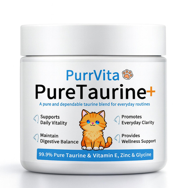 PurrVita Taurine for Cats, Taurine Powder Supplement with Vitamin E & Zinc Glycine for Feline Energy & Wellness (Unflavored)
