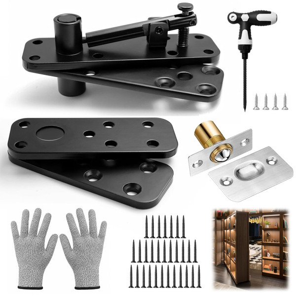 Hidden Door Pivot Hinge, 570LBS Load Capacity Heavy Duty Hidden Door Bookcase Hinge 360° Rotation Solid 304 Stainless Steel Hidden Door Hardware Kit for Murphy Door, Secret Bookcase, Bookshelf Door