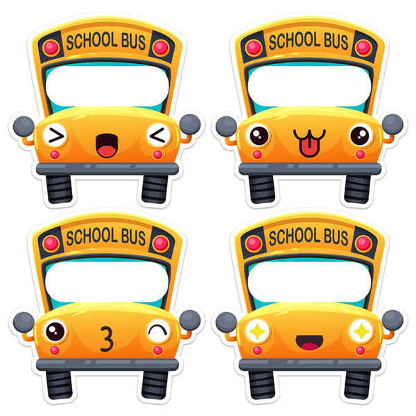 Lucleag 200 PCS School Bus Name Tags Stickers, Self Adhesive Cute School Bus Name Tag Labels Name Plates for Classroom Back to School Teacher Students Office Desk Cubby Locker Decorations