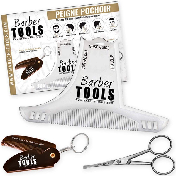 Beard Trimming kit | Accessories for Beard & Barber Mustache, Contour Marker Comb + Beard Scissors + Foldable Key Ring Comb