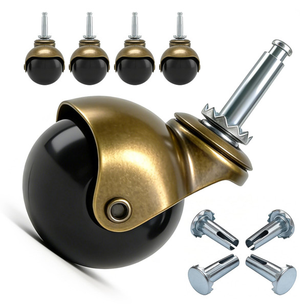 Zerobe 2" Ball Caster Wheels: Antique Brass Swivel Casters (4-Pack)