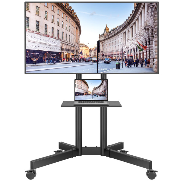 BONTEC Rolling TV Stand with Tilt, Mobile TV Cart for 32–85 Inch TVs, Black
