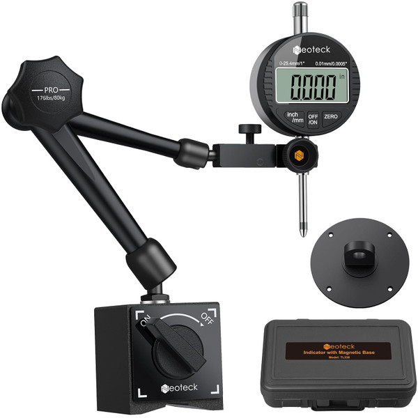 Neoteck Digital Dial Indicator Gauge and Magnetic Base Set, Storage Case