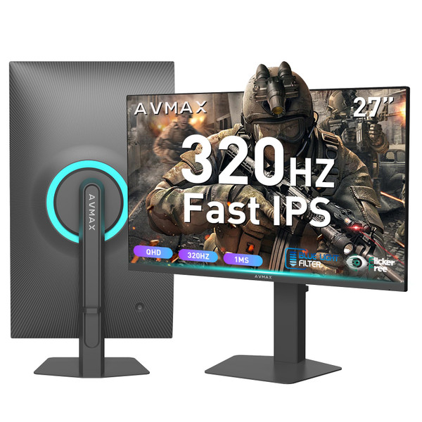 AVMAX 27 Inch Gaming Monitor 320Hz/300Hz/240Hz,QHD2560X1440 Fast IPS,Adaptive FreeSync,90% DCI-P3,HDR400 Support,ErgoStand 2XDP1.4&2XHDMI2.1,P273B