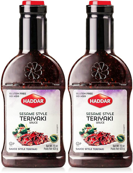 Haddar Sesame Style Sweet Teriyaki Sauce Marinade, 15oz (2 Pack) | No High Fructose Corn Syrup, Low Sodium, No MSG, Gluten Free, Soy Free | Great for Marinades & Dipping | Kosher (Including Passover)