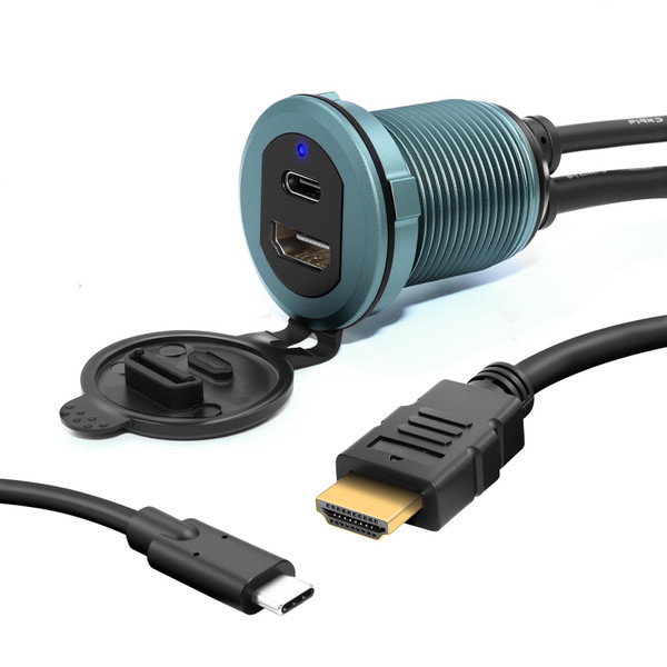 Duttek Waterproof Flush Mount USB C & HDMI Extension Cable, 4K@60Hz HDMI 1.4 + USB C 3.0 Male to Female Panel Mount Cable, Dash Mount for Car, Motorcycle, RV, Boat, Truck Dashboard, 6FT/2M