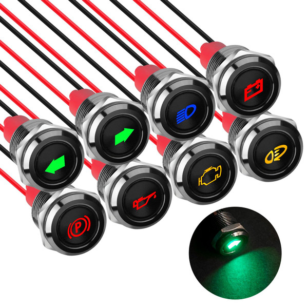 Linkstyle 8PCS 12V LED Indicator Lights, 12mm Waterproof Dash Panel Lamps