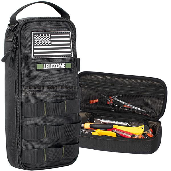 Portable Small Tool Bag, Organizer Storage Box for EDC, Motorcycle, Road Bike, Electricians and More with US Flag Patch and Heavy Duty Grab Handle, Multi-Purpose Utility Work Organizer Bag