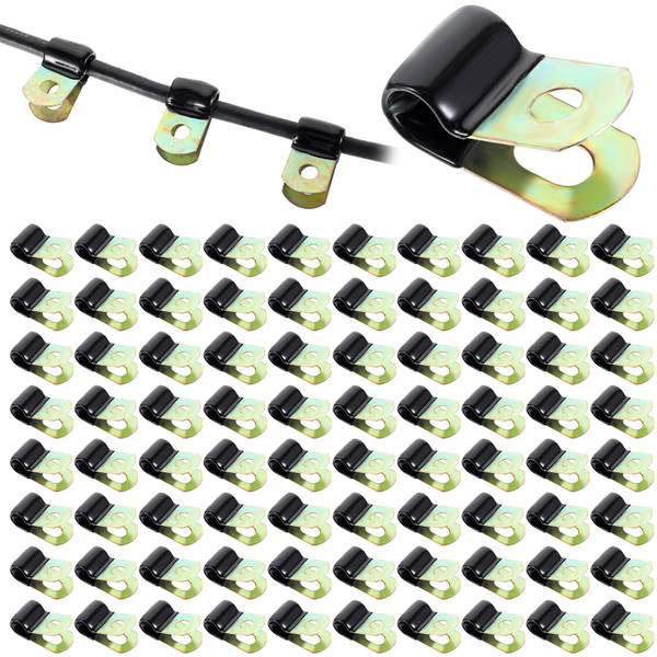 cobee 100 Pcs Cable Clamps, Wire Clamp Vinyl Coated Steel Clamp, 1/4 Inch