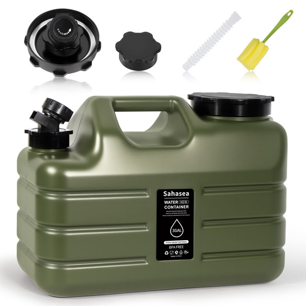 Sahasea 3 Gallon Water Jug, Portable Camping Water Jug Dispenser with Spigot, Leak-Proof Water Storage Containers for Camping, Outdoor, RV, BPA Free Emergency Water Tank, Green