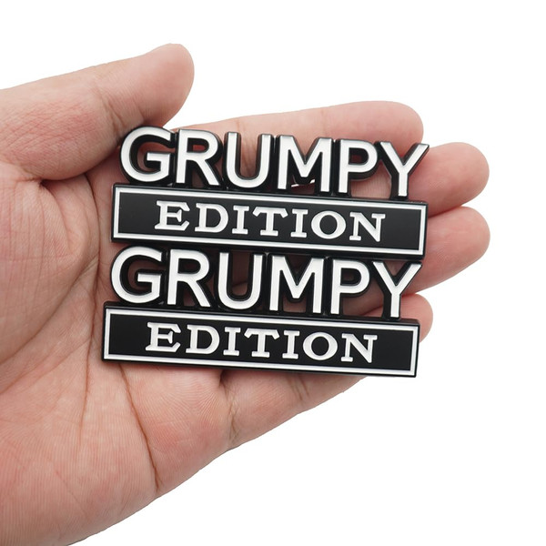 2pcs Grumpy Edition Door Tailgate Bumper Metal Emblem Badge Decals Fits for Universal Vehicle, Car, Truck, SUV Decoration (Black White)