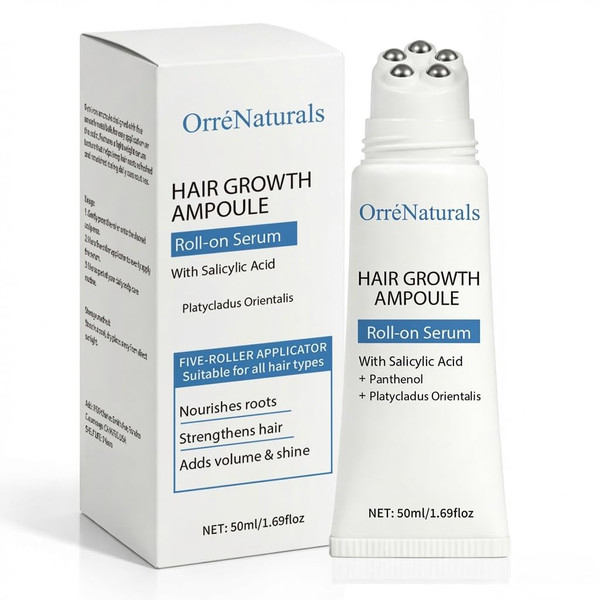 Orrenaturals Hair Revival Ampoule, Orre naturals Hair Growth Serum Roll on, Scalp Care with Pumpkin Seed Extract, Aloe Vera, and Menthol for Thicker Looking Hair, 50ml