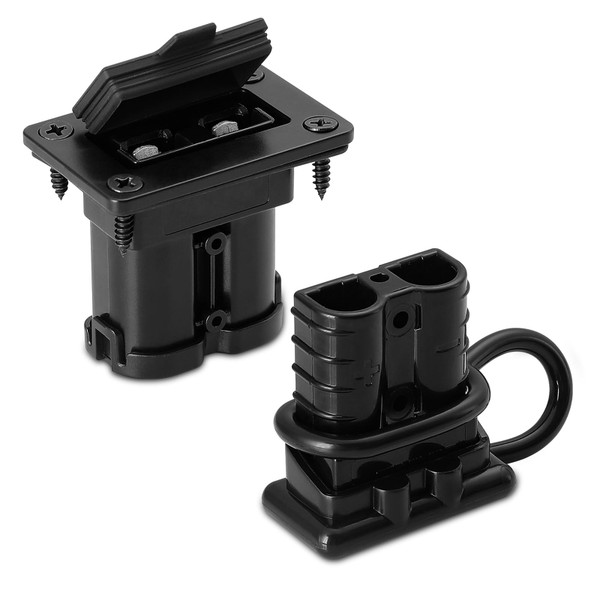 micrl Waterproof 50 Amp Battery Quick Connect Disconnect Kit, 6-8 Gauge Wire Panel Mount Plug for Boat, Marine, Winch & RV Power Systems (Black)