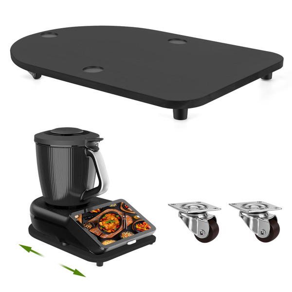 Bamboo Slider for Thermomix TM7 | Countertop Roller Board with Rubber Wheels, Noise-free | Rolling Tray with Non-Slip Feet & Secure-Fit Grooves | TM7 Accessories to Protect Sensitive Scale Black