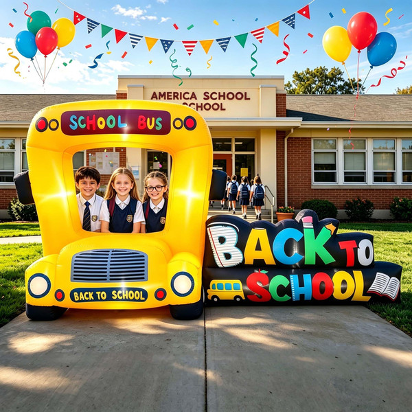 SEASONBLOW 10 Ft Back to School Inflatables School Bus Photo Booth Decor